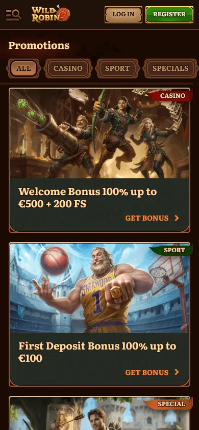 Wild Robin Casino mobile promotions page
